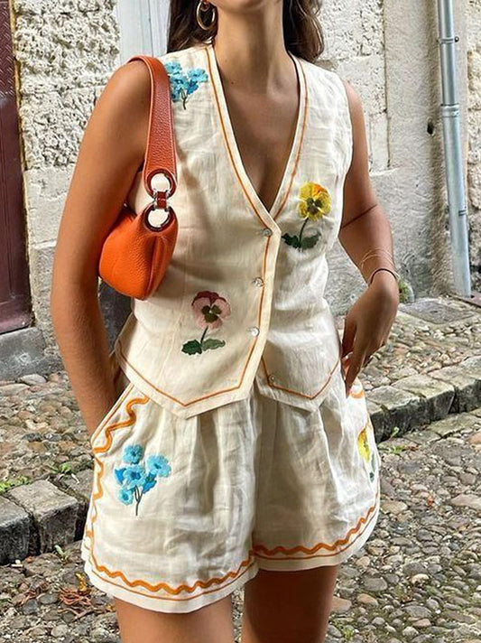 New Sleeveless Printed Ladies Two-Piece Suit