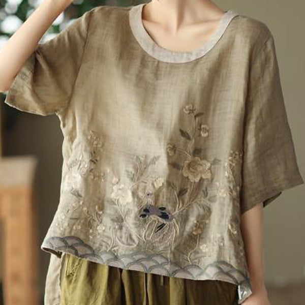 Retro Embroidered Casual Top