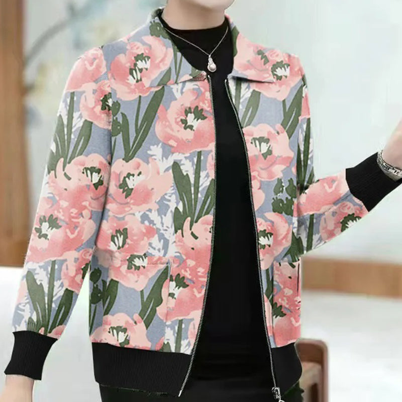 Beautiful Printed Lapel Zip Top