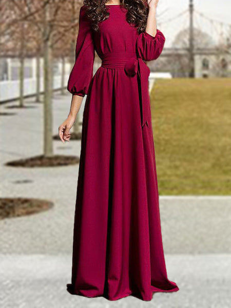 Round Neck Solid Color Tie Dress