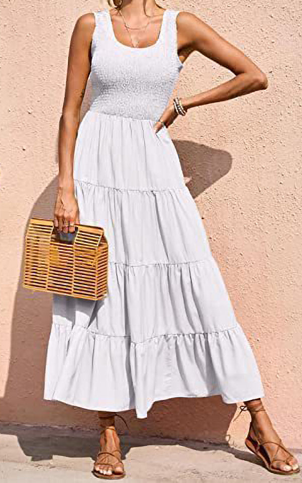 Casual Pleated Sleeveless Dress