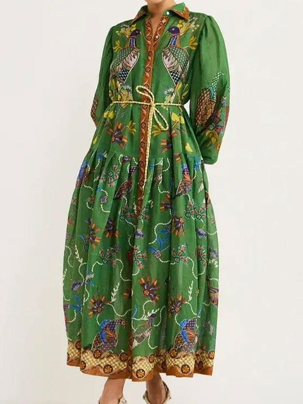 New Fashion Retro Lantern Sleeve Printed Dress