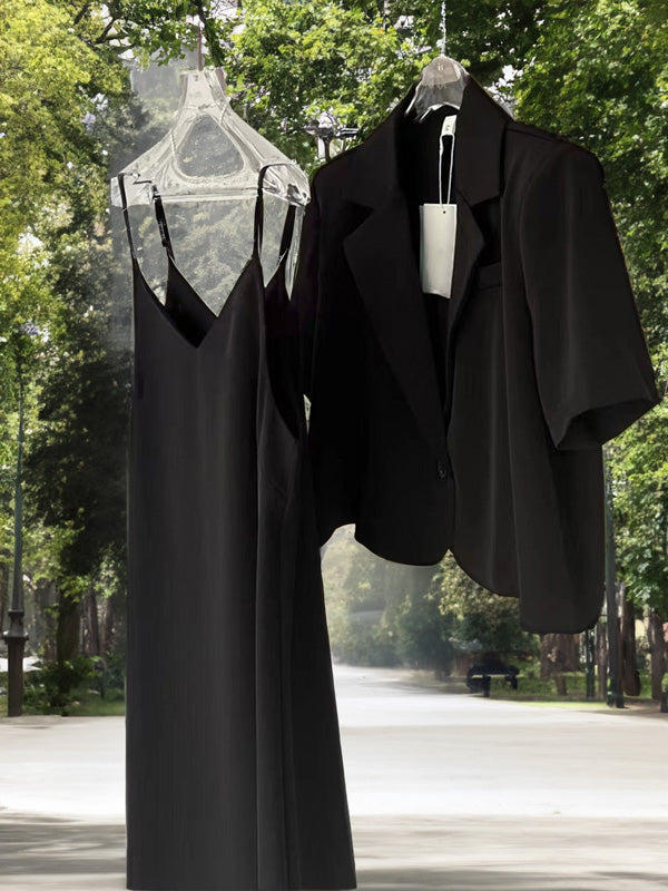 Fashion Ladies Coat Suspender Skirt Two Piece Suit