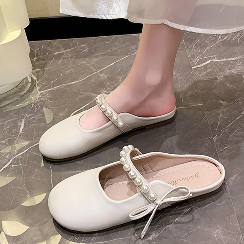 Soft Sole Pearl Shoelace Bow Ladies Shoes