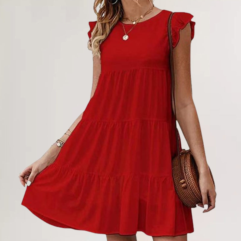 Casual Round Neck Pleated Dress