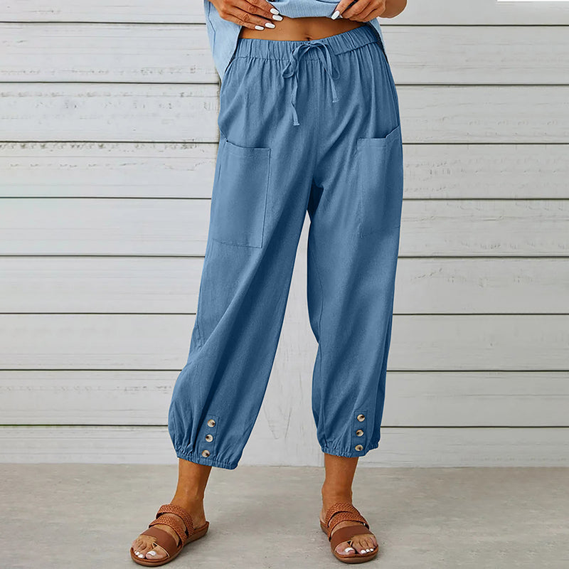 High Waist Buttoned Cropped Trousers