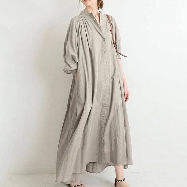 Casual Pleated Stand Collar Dress