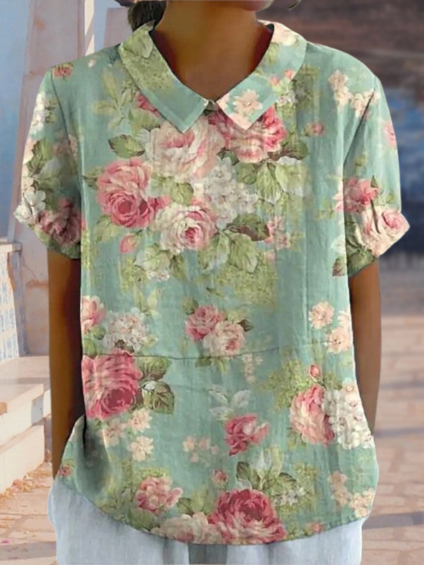 New Green Bright Red Flower Print Women's Top and Dress