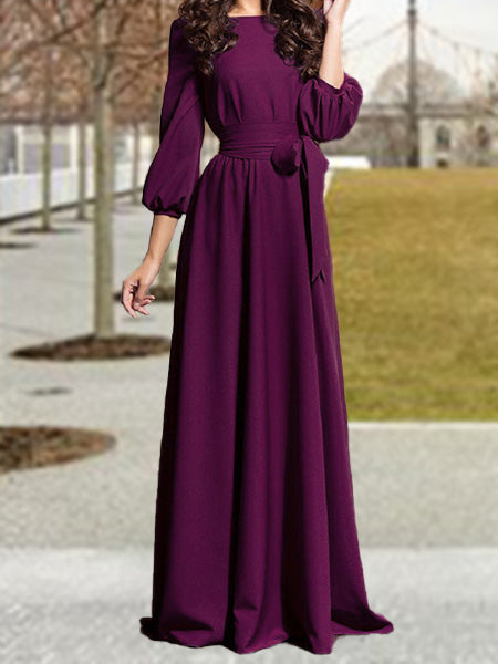 Round Neck Solid Color Tie Dress