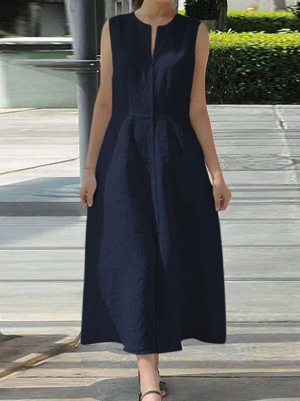 Fashionable Waist Belt Sleeveless Women'S Dress
