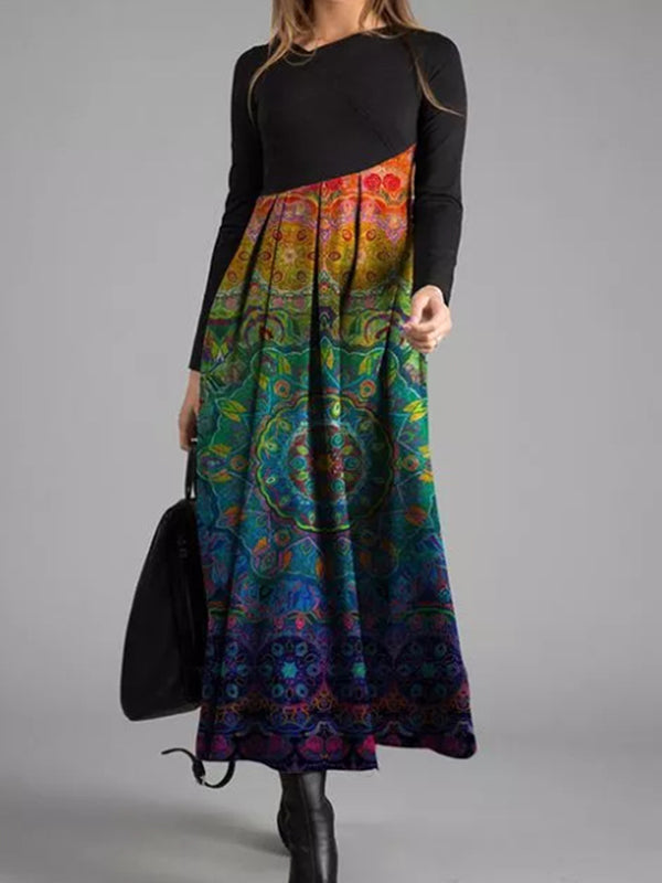 Printed Long-Sleeved Elegant Dress