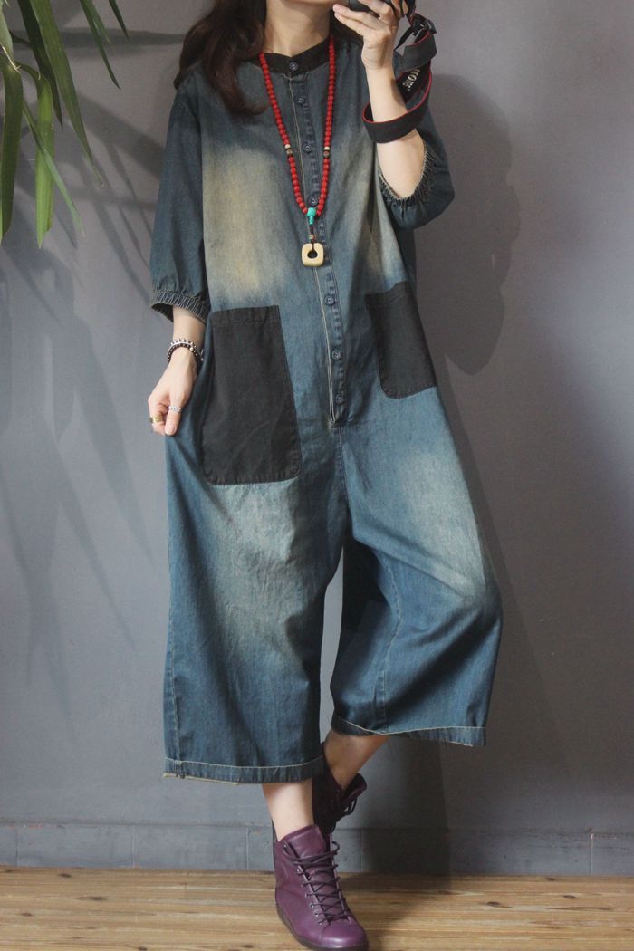Casual Pocket Denim Jumpsuit