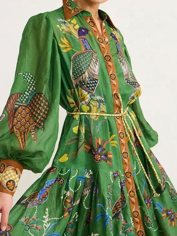 New Fashion Retro Lantern Sleeve Printed Dress