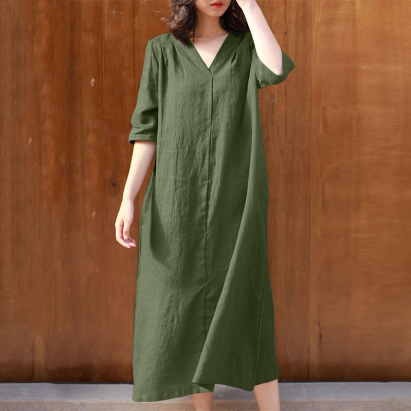 Casual V Neck Ladies Dress