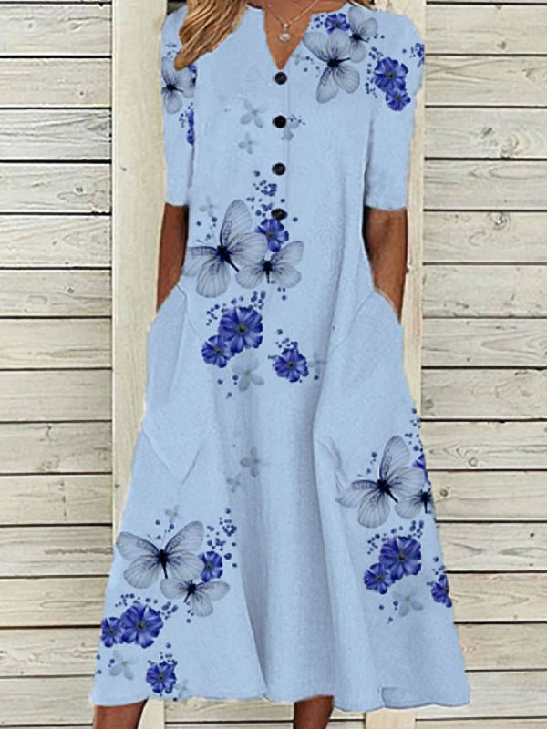 Printed Pocket Casual Ladies Dress