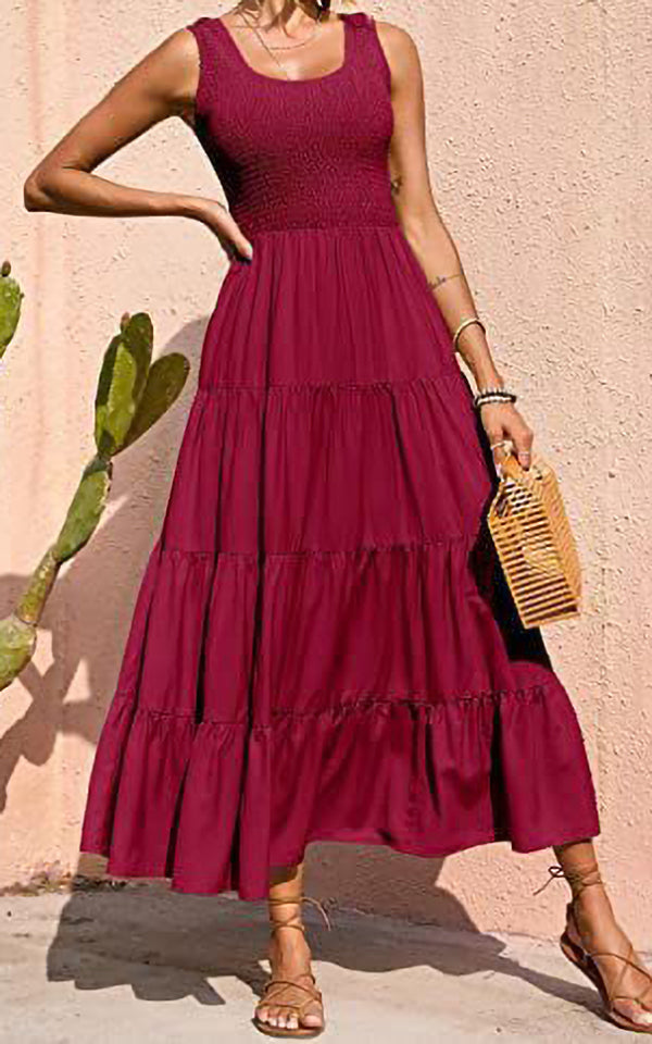 Casual Pleated Sleeveless Dress