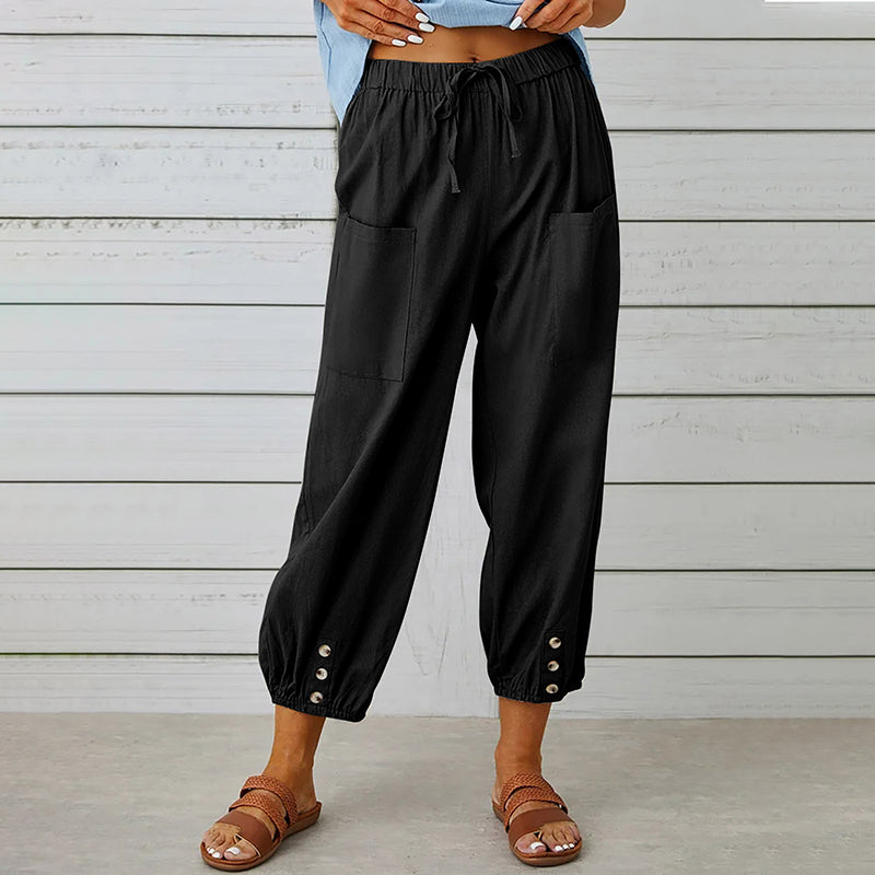 High Waist Buttoned Cropped Trousers