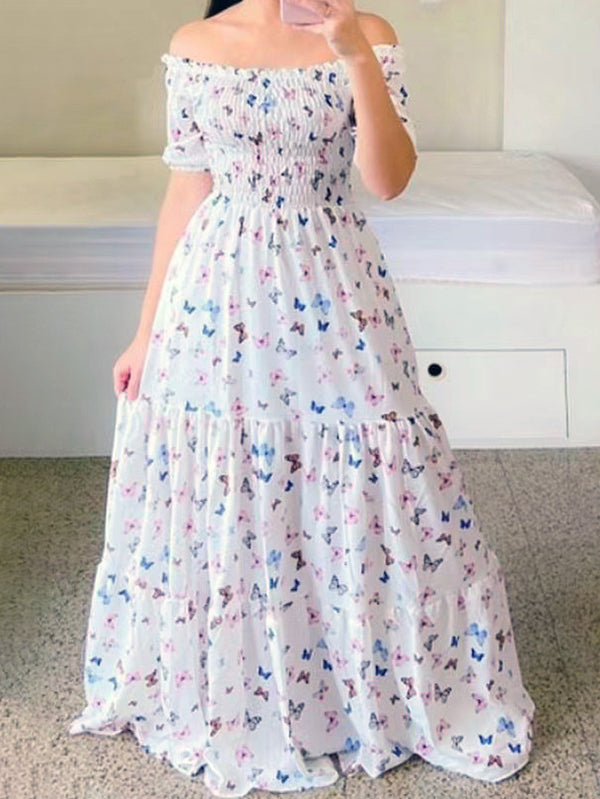 Fashion Off Shoulder Print Dress