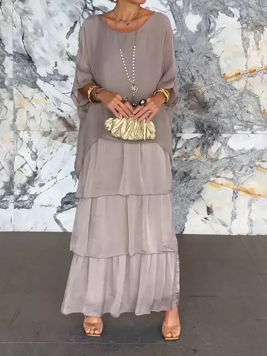 Elegant Solid Flounce Crew Neck A Line Dresses