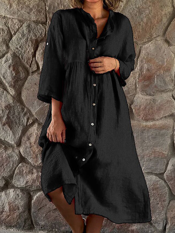 Solid Color Casual Stand Collar Dress