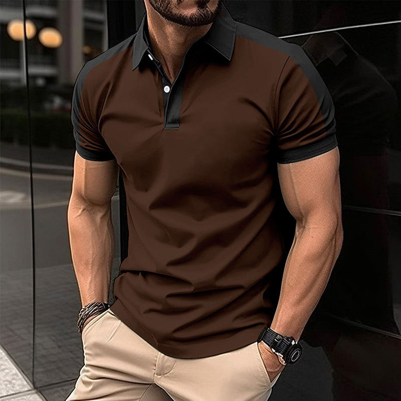 Stylish Lapel Color Block Men's Shirt