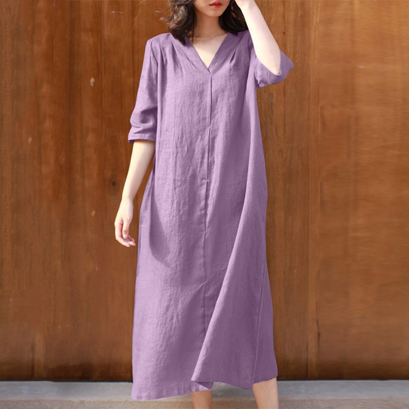 Casual V Neck Ladies Dress