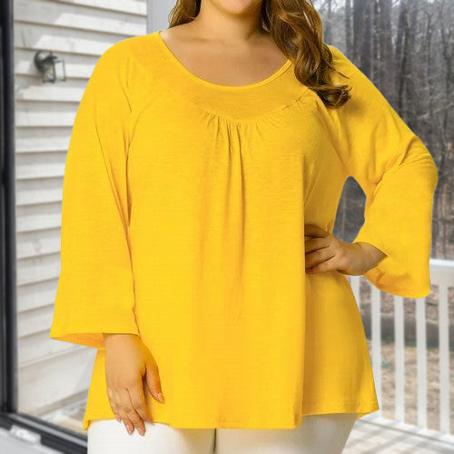 Casual Round Neck Pleated Women's Top