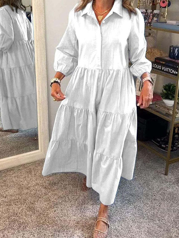 New Casual Lapel Puffy Ladies Dress
