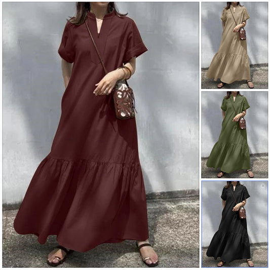 Versatile Stand Collar Fishtail Pleated Women's Dress