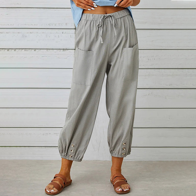 High Waist Buttoned Cropped Trousers