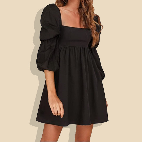 Women's Square Neck Puff Sleeve Dress