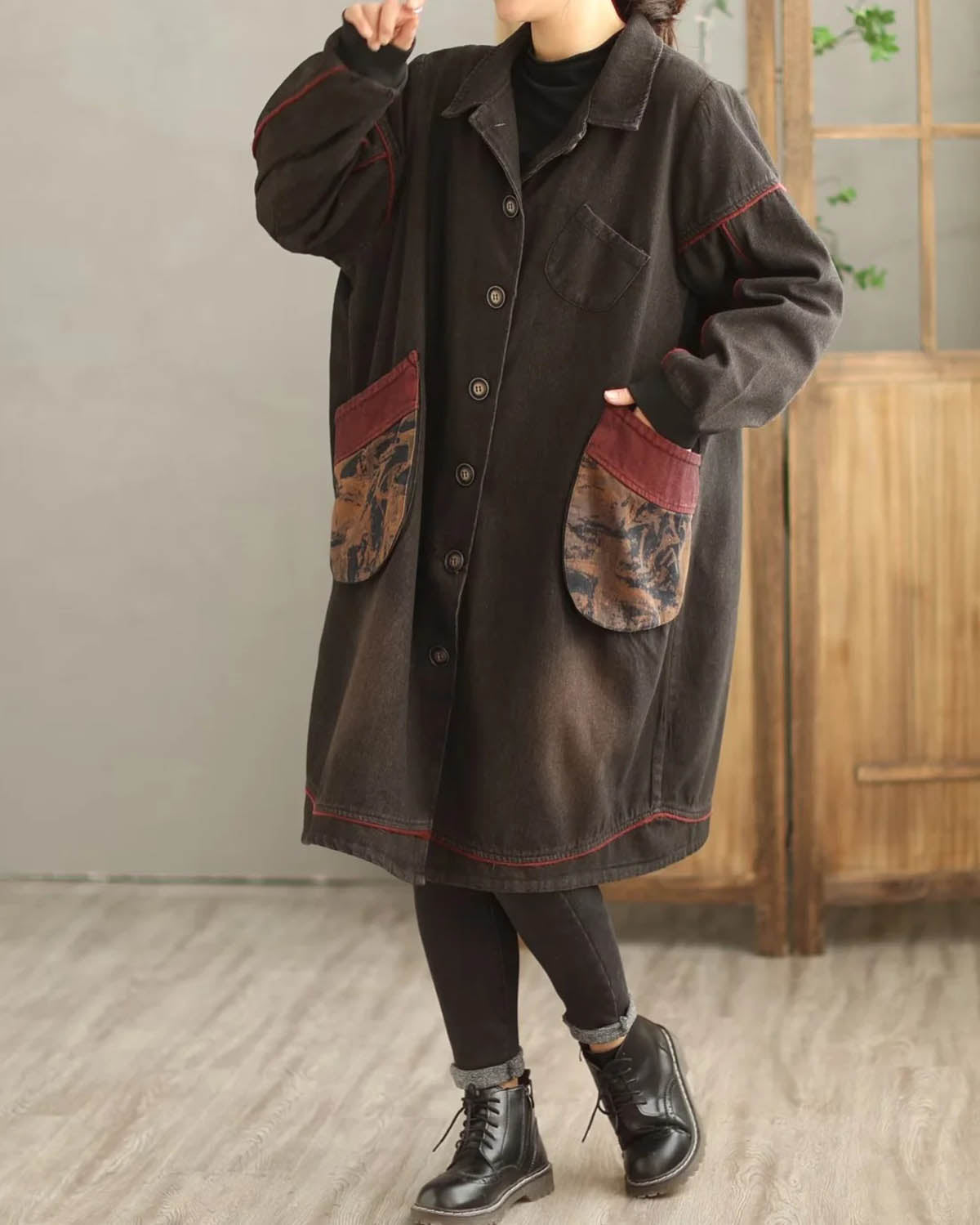 V-Neck Denim Trench Coat