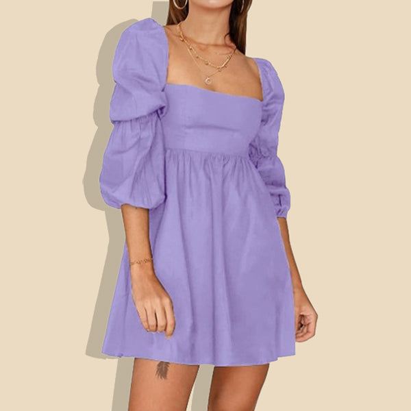 Women's Square Neck Puff Sleeve Dress