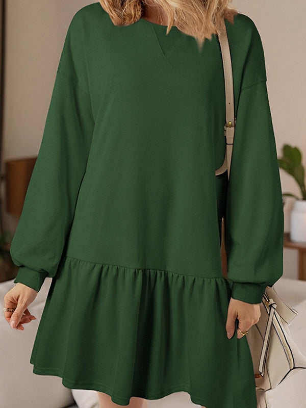 Solid Ribbed Knit Long Sleeve Dress