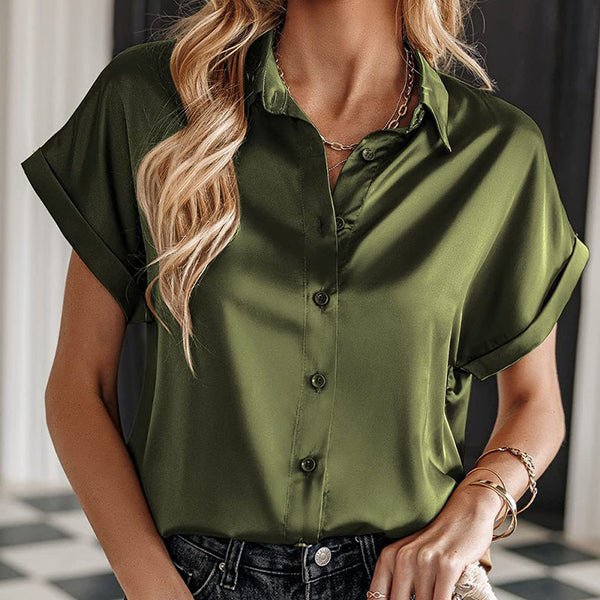 Solid Satin Button Top