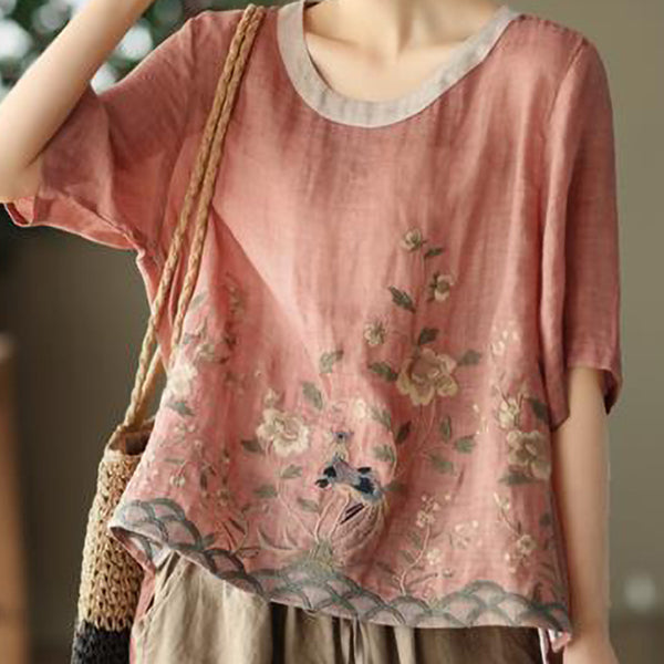 Retro Embroidered Casual Top