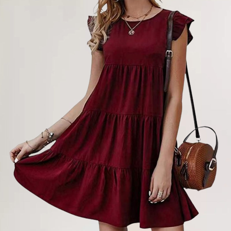 Casual Round Neck Pleated Dress