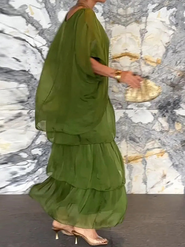 Elegant Solid Flounce Crew Neck A Line Dresses