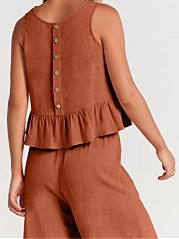 New Sleeveless Pleated Casual Two-Piece Set