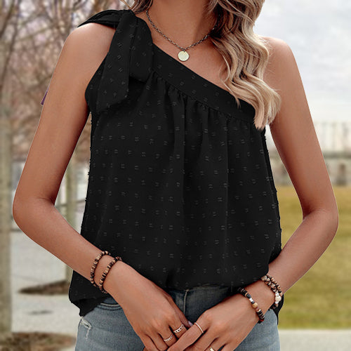 One-Shoulder Lace-Up Bow Top