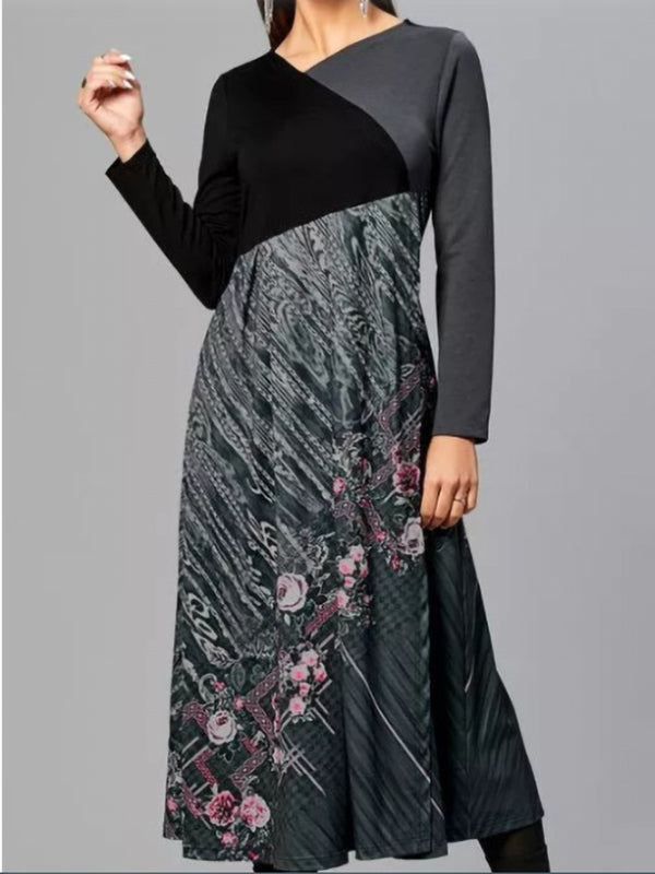 Printed Long-Sleeved Elegant Dress