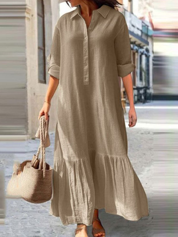 New Long Irregular Button Ladies Dress