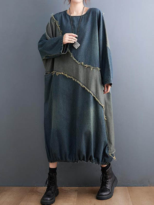 Contrast Panel Denim Dress