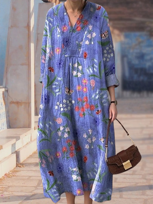 New Purple Blue Flower Print Women's Top and Dress