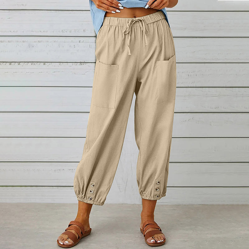 High Waist Buttoned Cropped Trousers