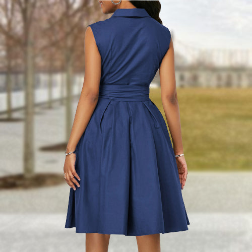 Ladies Sleeveless Lapel Dress