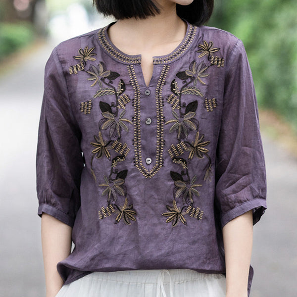 Vintage Embroidered V-Neck Top