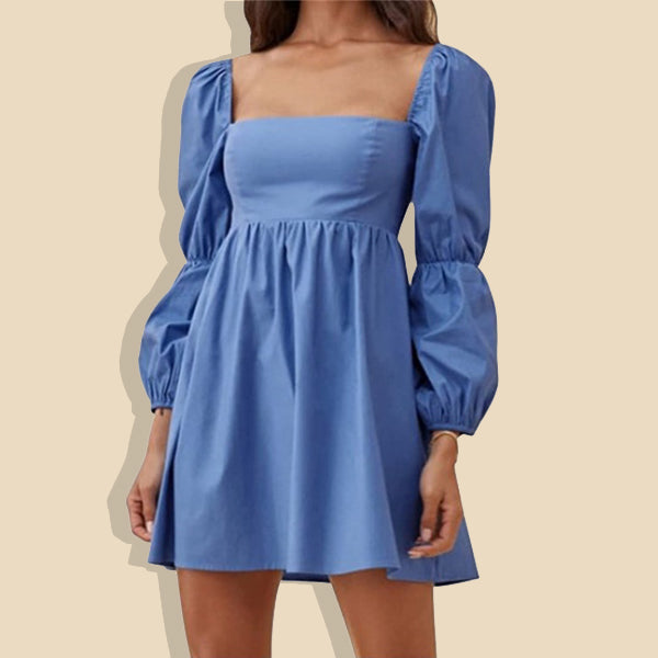 Women's Square Neck Puff Sleeve Dress