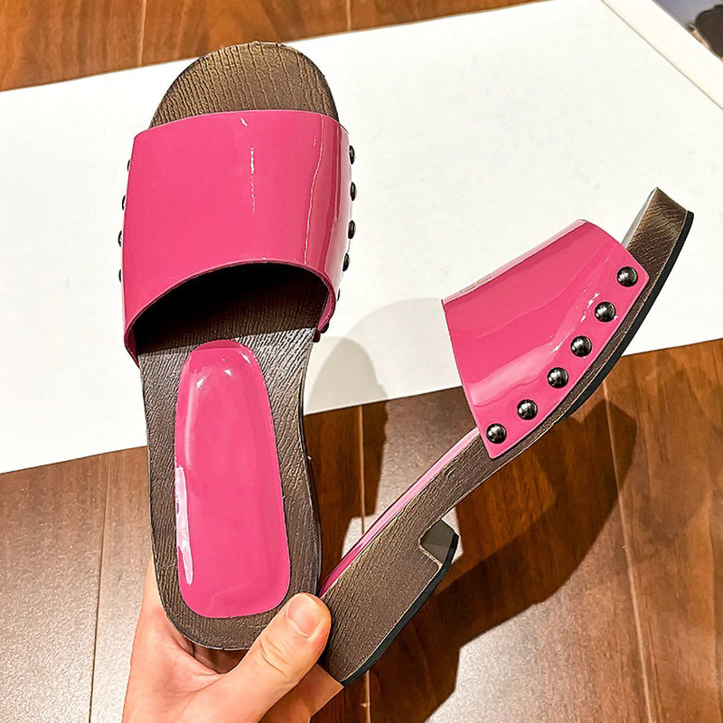 Non-Slip Wood Grain Thick-Soled Thick-Heeled Ladies Slippers