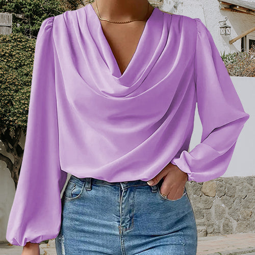 Casual Chiffon Draped V-Neck Top